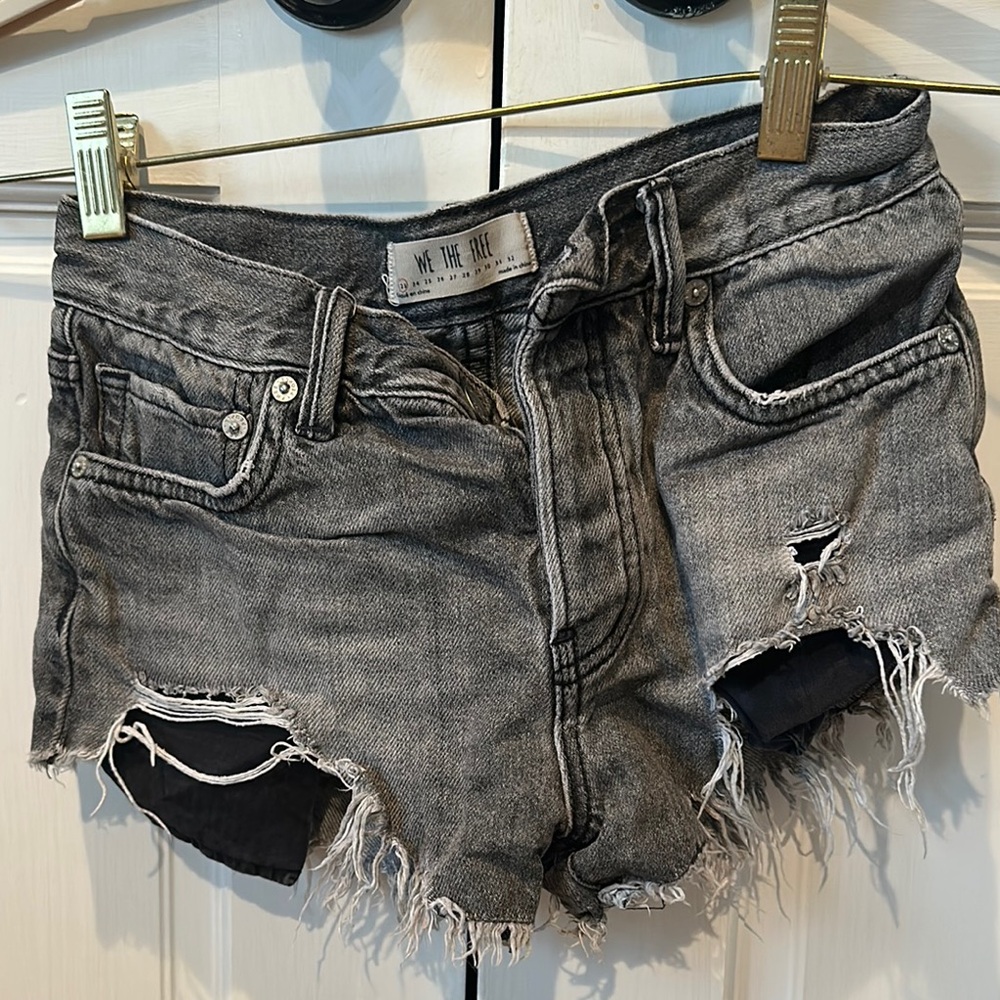 We The Free Gray Distressed Jean Shorts